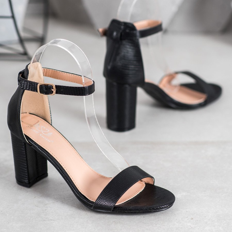 Small Swan Sandale elegante cu toc negru 1