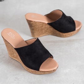 Small Swan Papuci din piele de căprioară ușoară negru 2