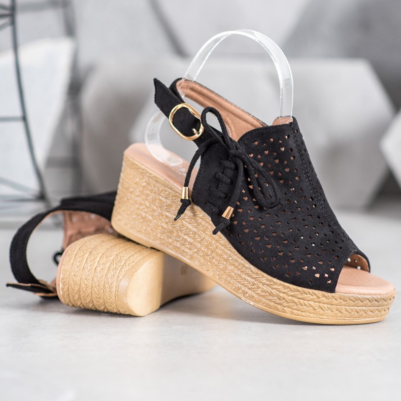 Small Swan Sandale ajurate confortabile negru 1