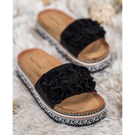 Small Swan Papuci din piele intoarsa cu ornamente negru 1