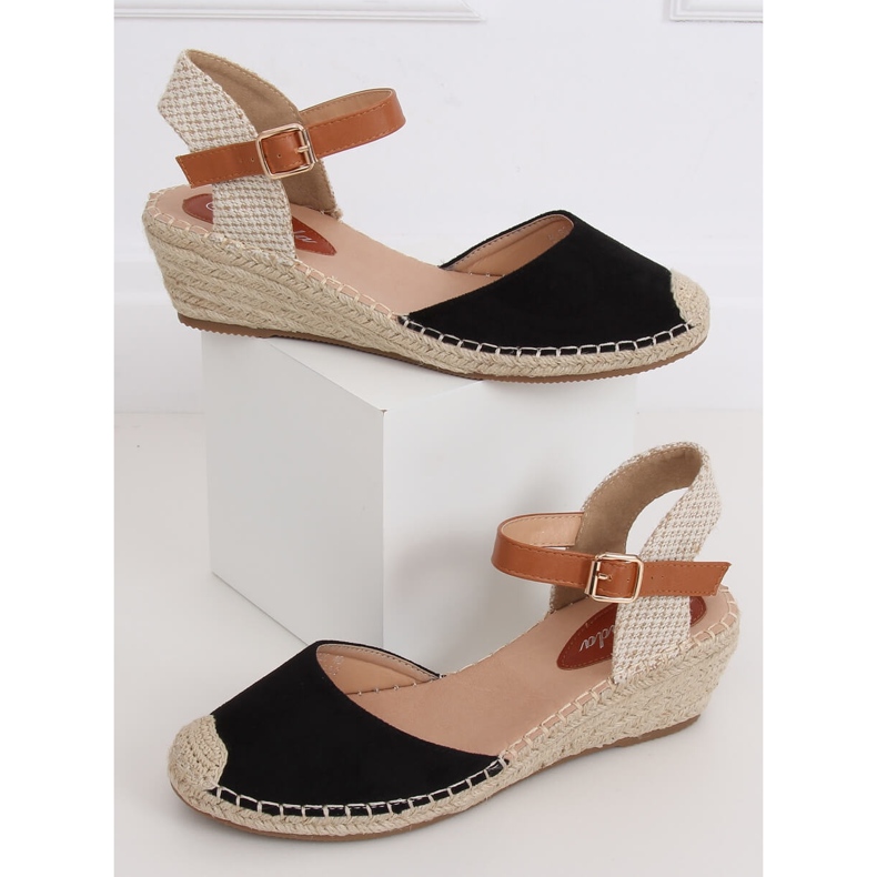 Espadrile negre pe toc cu pană S-820 Negru 1