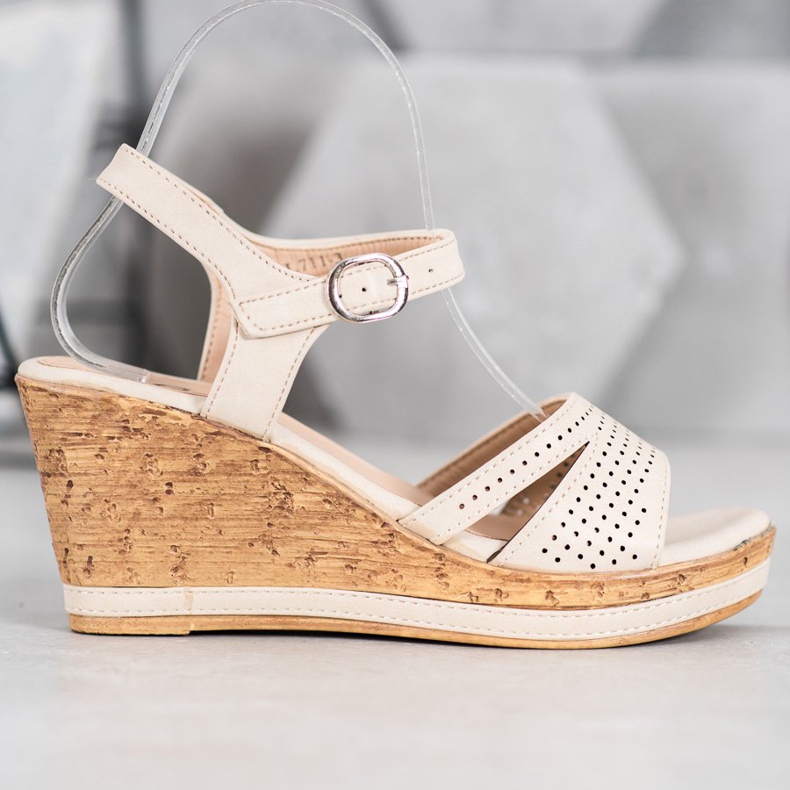 GOLL Sandale cu pană cu piele ecologică maro 1