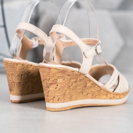 GOLL Sandale cu pană cu piele ecologică maro 2