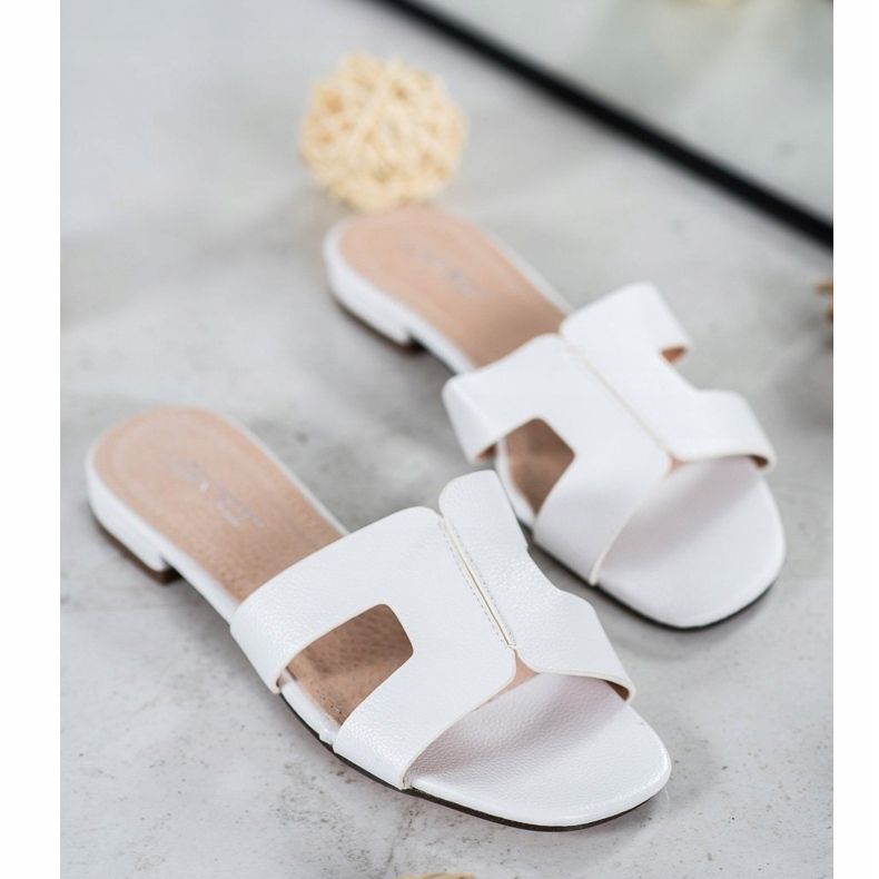 SHELOVET Papuci clasici din piele ecologică alb 1