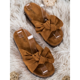 SHELOVET Papuci din piele de căprioară cu arc maro 2