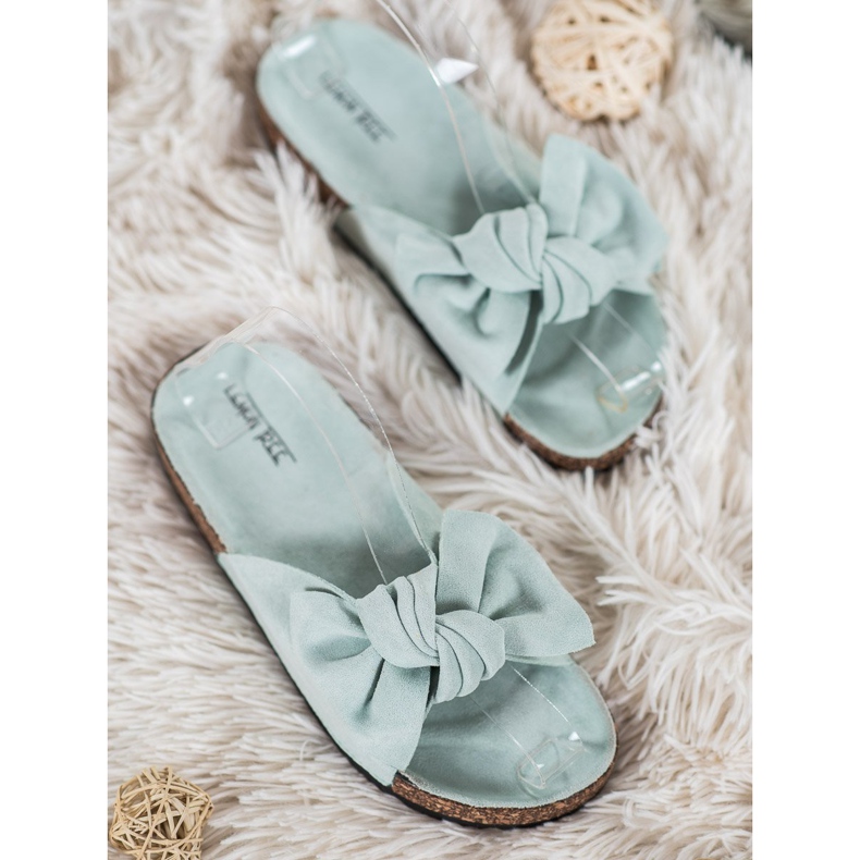 SHELOVET Papuci din piele de căprioară cu arc verde 1