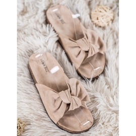 SHELOVET Papuci din piele de căprioară cu arc maro 2