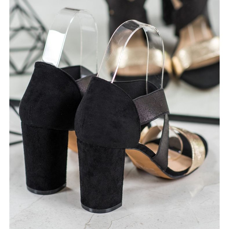 Evento Sandale alunecoase cu bandă elastică negru galben 1