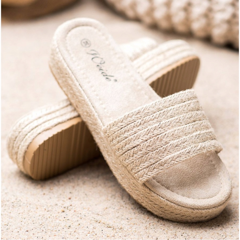 Weide Papuci de paie pe platformă bej 1