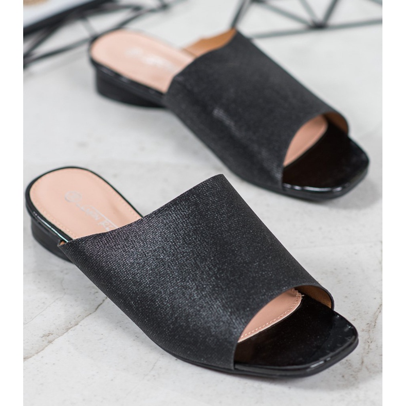 SHELOVET Papuci eleganti cu sclipici negru 1