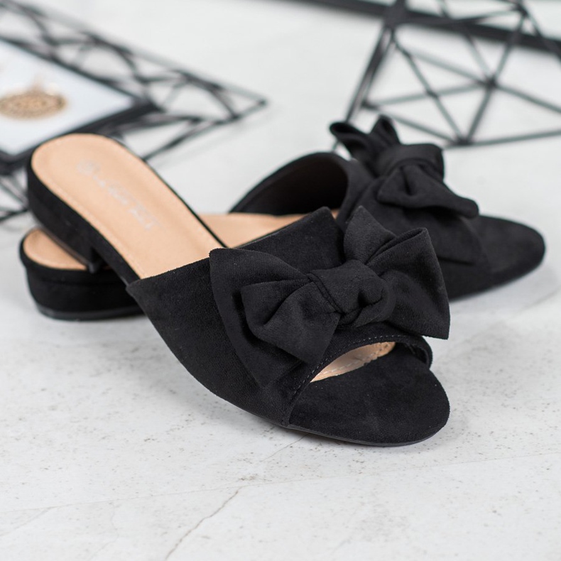 SHELOVET Papuci negri pe toc plat negru 1