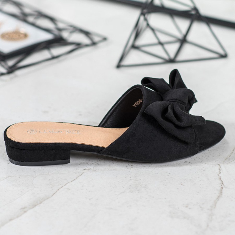 SHELOVET Papuci negri pe toc plat negru 2