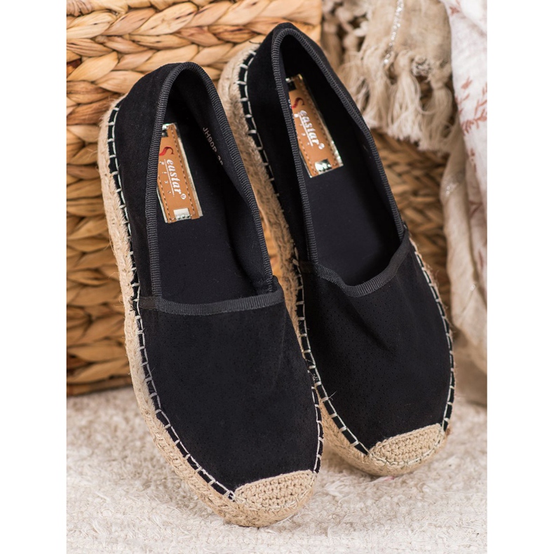 Seastar Espadrile deschise cu piele de căprioară negru 1 Seastar Espadrile deschise cu piele de căprioară negru 1