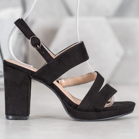 SHELOVET Sandale din piele întoarsă cu toc negru 1