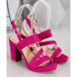 SHELOVET Sandale din piele întoarsă cu toc roz 1
