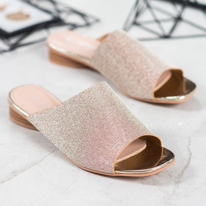 SHELOVET Papuci eleganti cu sclipici galben 1