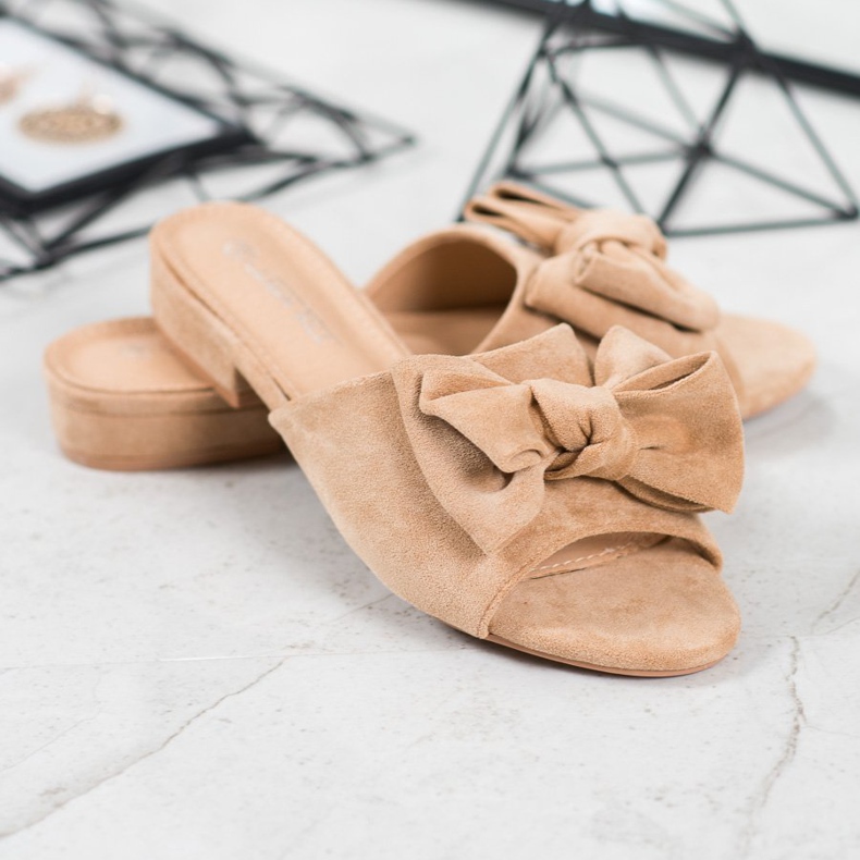 SHELOVET Flip-flops bej pe toc plat 1