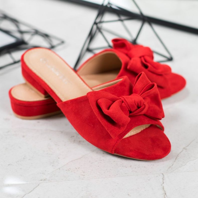 SHELOVET Flip-flops roșii pe toc plat roșu 1