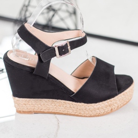 Clowse Sandale negre pe o pană înaltă negru 2 Clowse Sandale negre pe o pană înaltă negru 2