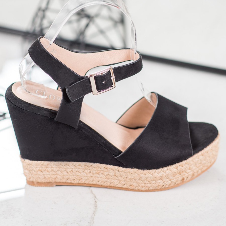 Clowse Sandale negre pe o pană înaltă negru 2 Clowse Sandale negre pe o pană înaltă negru 2