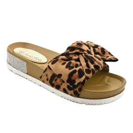 Papuci casual leopard cu fundă LW-10 maro 1 Papuci casual leopard cu fundă LW-10 maro 1