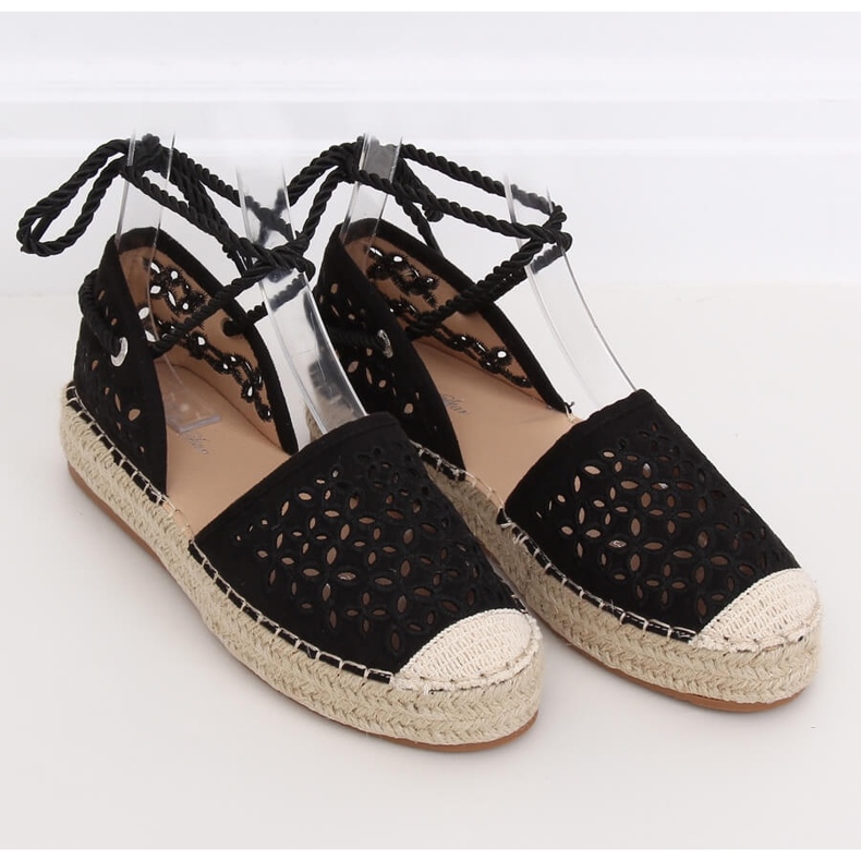 Espadrile negre legate peste gleznă G1573 Negru 1