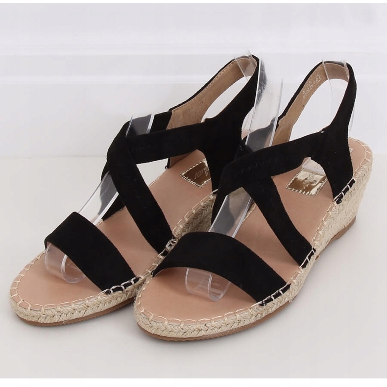 Sandale negre pe espadrile cu pană negru S-823 Negru 1