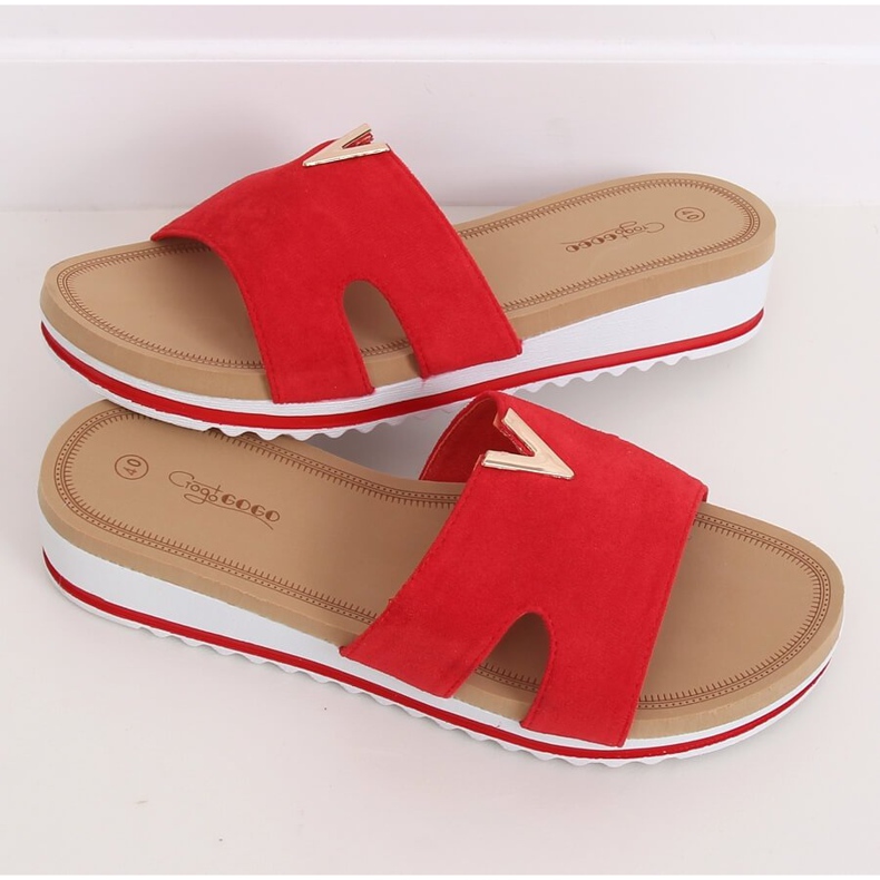 Roșu Papuci roșii pentru femei G-5035 Roșu roşu 2