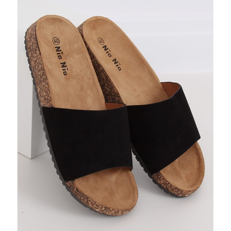 Papuci negri cu talpă din plută negru PA-354 1