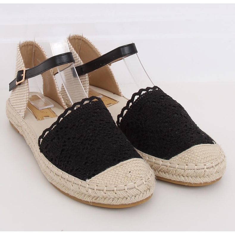 Espadrile din dantelă neagră L-1067 Negru 1