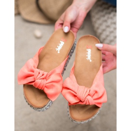 Seastar Papuci din piele de căprioară cu platformă decorativă roșu portocale 1