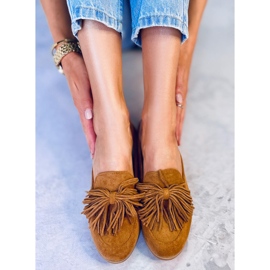 BM Mocasini de damă cu franjuri cămilă T357P Camel maro 2
