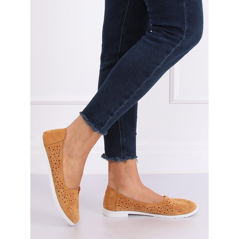 Camel ZA02P Ballerine ajurate de cămilă maro 2