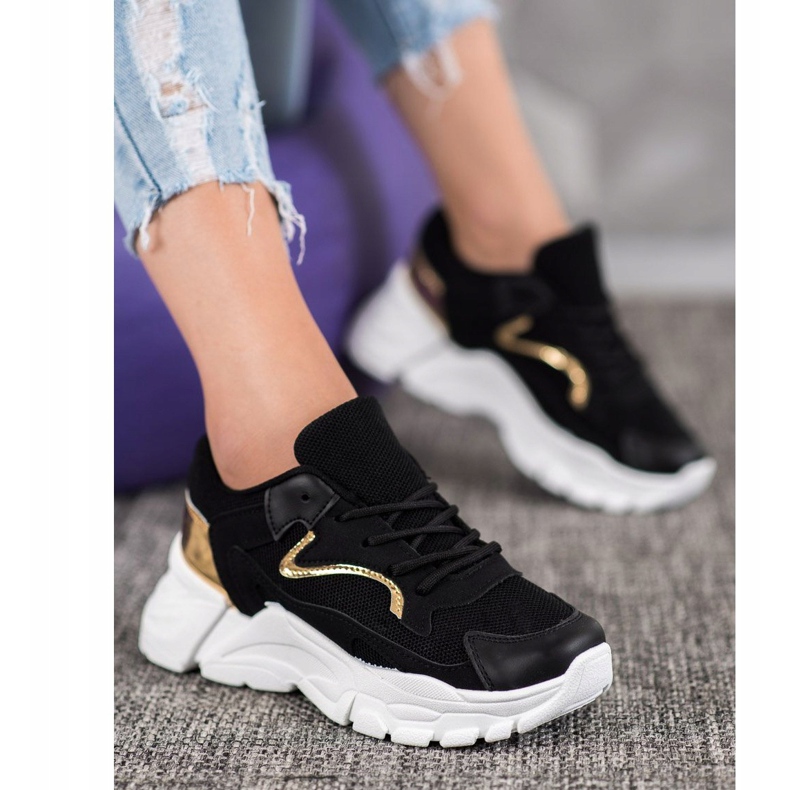 SHELOVET Adidași eleganți pe platformă negru galben 1