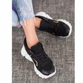 SHELOVET Adidași eleganți pe platformă negru galben 2