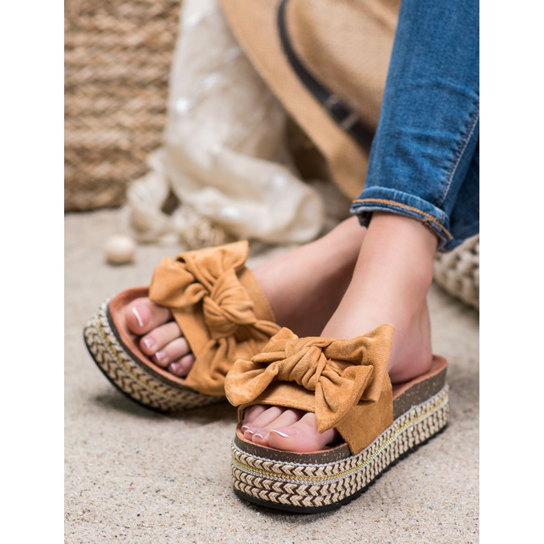 Seastar Papuci cu arc pe platformă maro multicolor 2