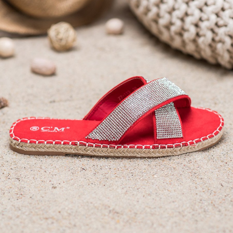 Cm Paris Papuci eleganți cu zirconiu cubic roșu 2 Cm Paris Papuci eleganți cu zirconiu cubic roșu 2