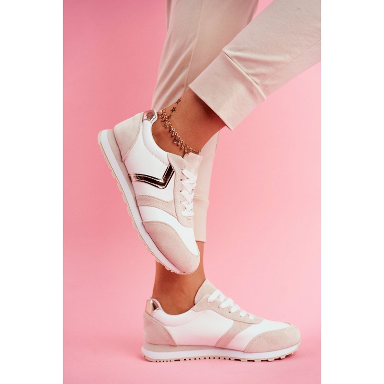 Pantofi sport pentru femei ruletă albă și bej maro 2