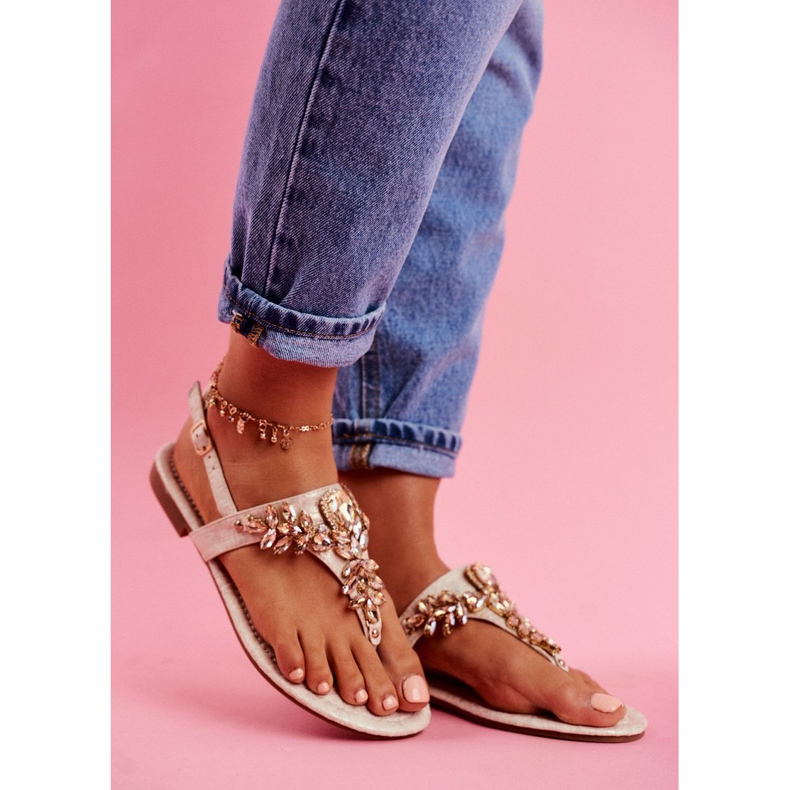 Sandale Flip-flops Cristale sub control bej de aur 1