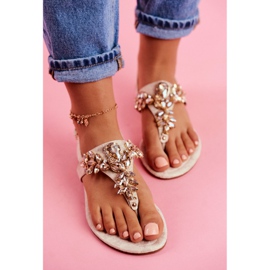 Sandale Flip-flops Cristale sub control bej de aur 2