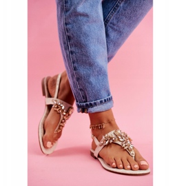 Sandale Flip-flops Cristale sub control bej de aur 3