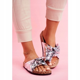 EVE Papuci de damă cu o fundă mare argintie Lovely Time gri 1