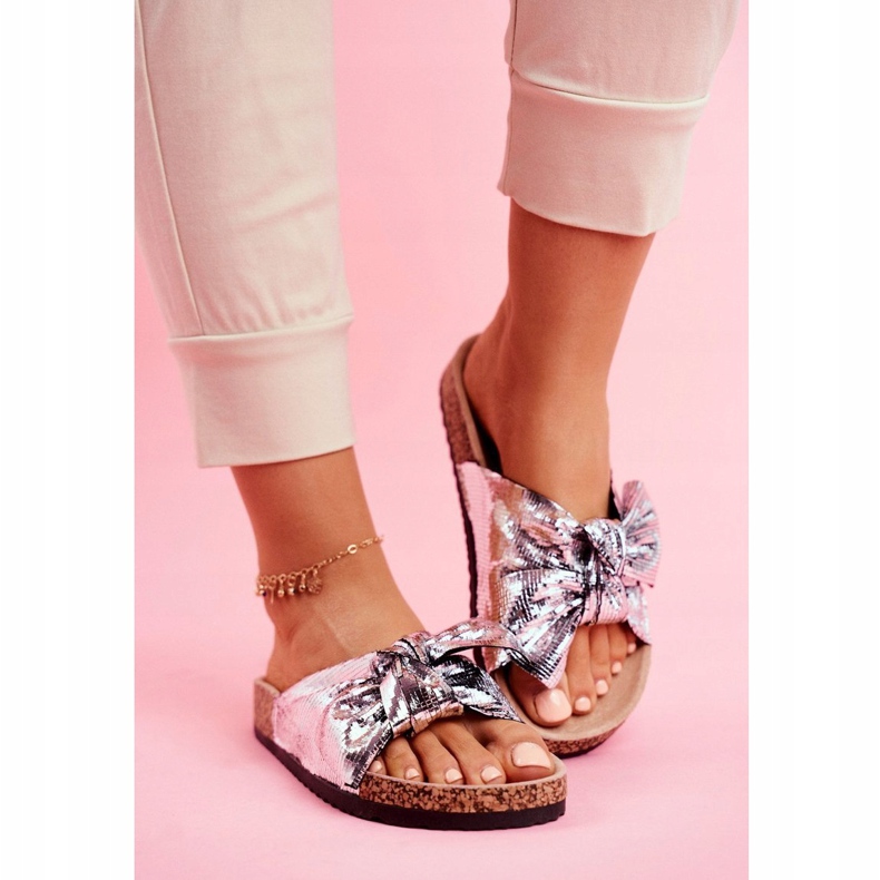 EVE Papuci de damă cu o fundă mare argintie Lovely Time gri 1