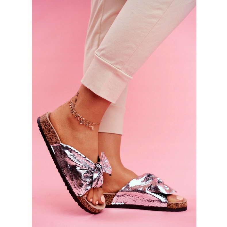 EVE Papuci de damă cu o fundă mare argintie Lovely Time gri 2