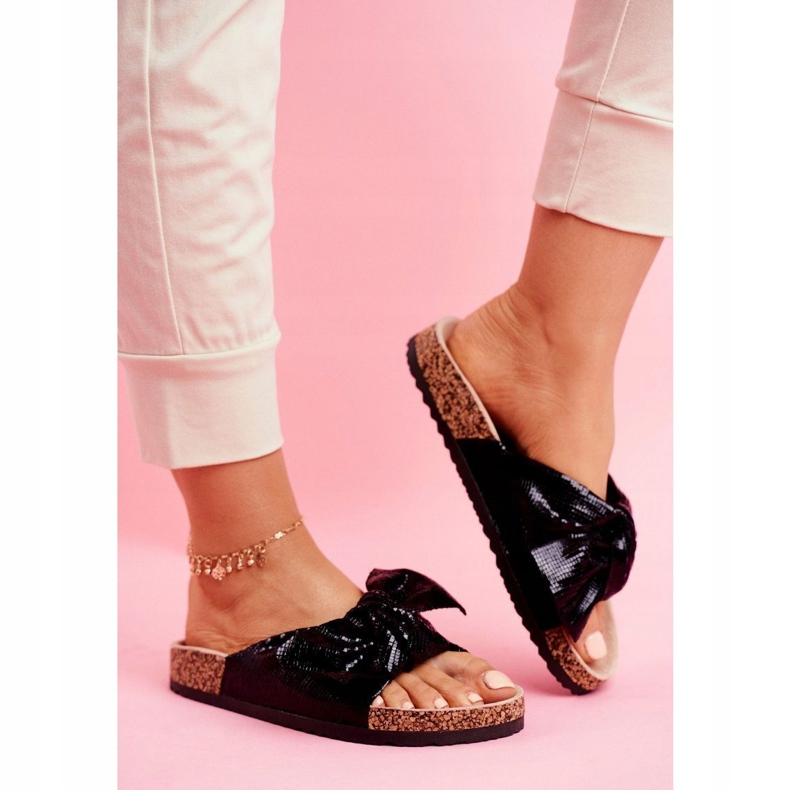 EVE Papuci de damă cu funda mare Black Lovely Time negru 1