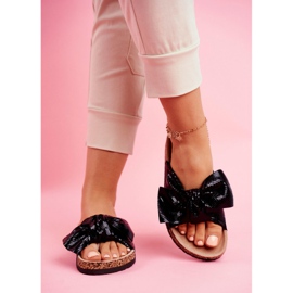 EVE Papuci de damă cu funda mare Black Lovely Time negru 2