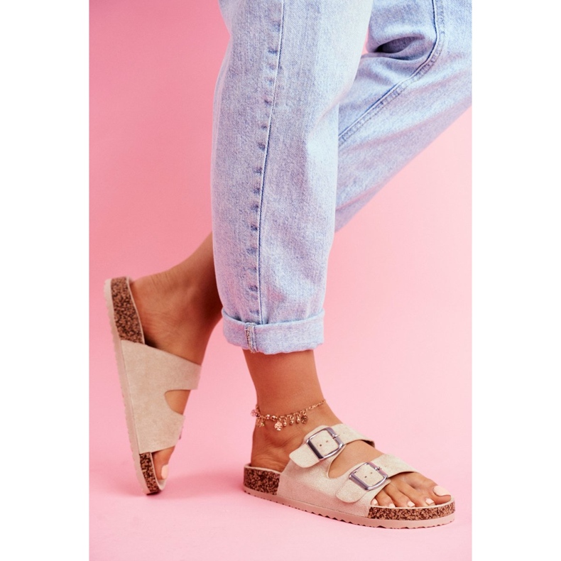 Flip-flops de plută de damă cu catarame bej 2