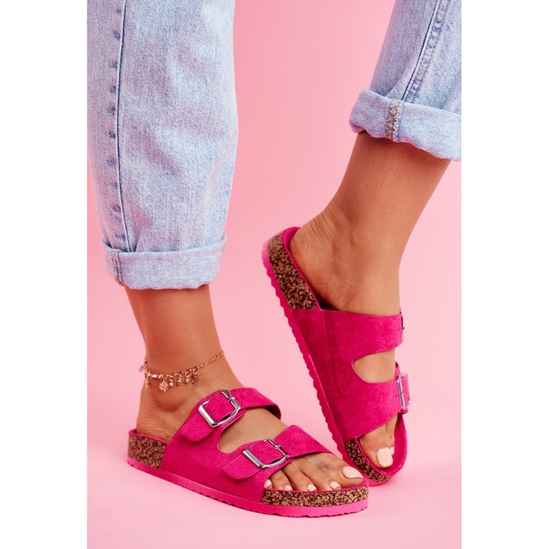 EVE Papuci De Damă Pe Plută Cu Catarame Fuchsia Si Senor roz 1