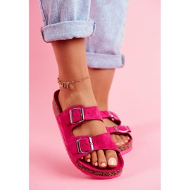 EVE Papuci De Damă Pe Plută Cu Catarame Fuchsia Si Senor roz 2