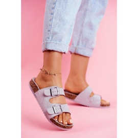 EVE Papuci De Damă Pe Plută Cu Catarame Gri Si Senor 2